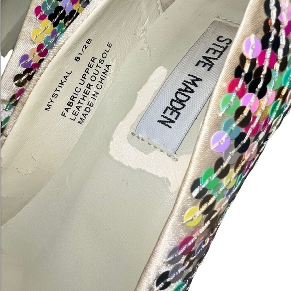 Steve Madden Mystikal Stiletto Heels 8.5 Satin Multi-Color Sequined Pointed Toe - Picture 5 of 13
